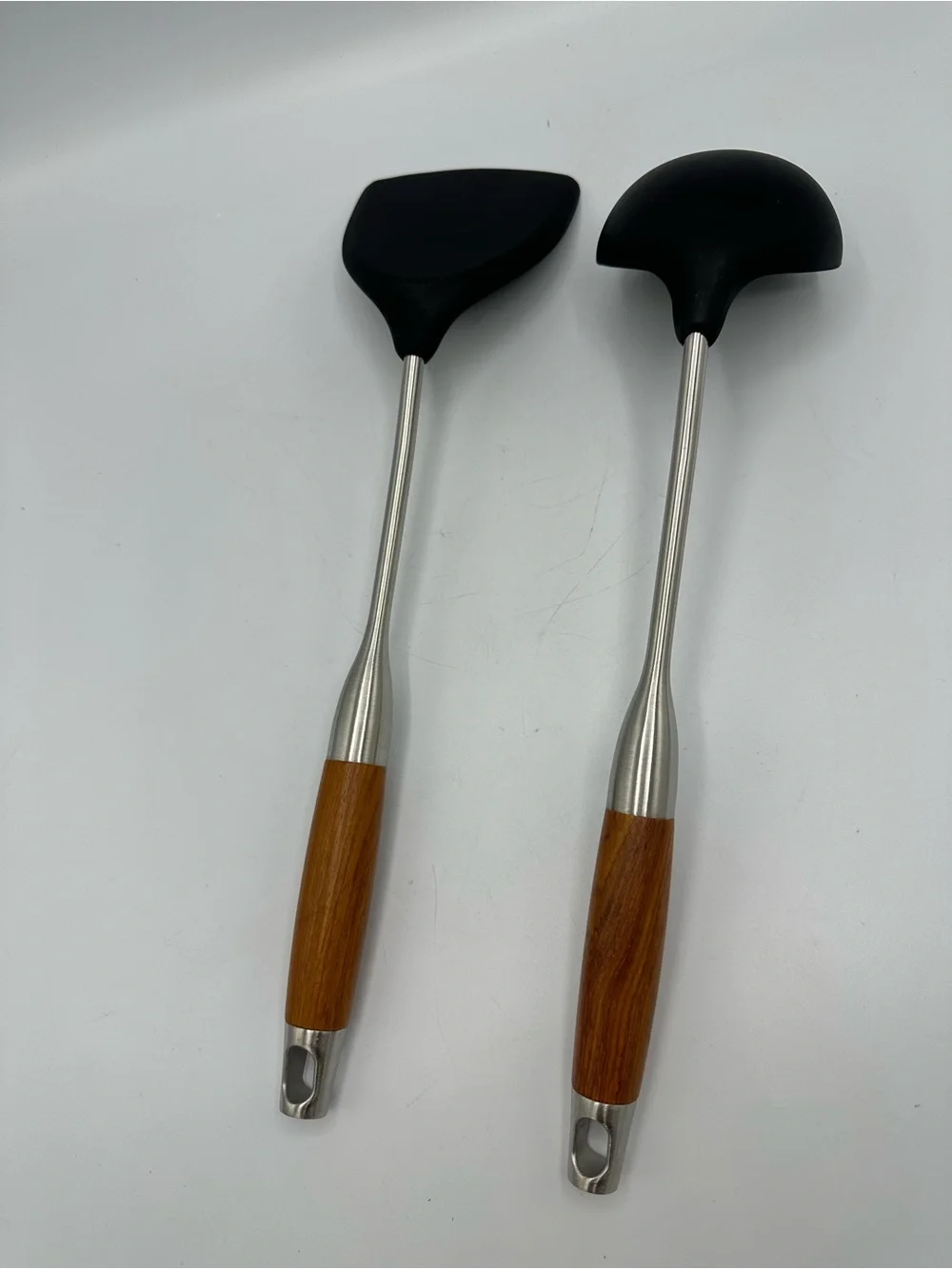 FJNATINH Set Of 2 Utensils Spatula & Ladle Stainless Steel Walnut Wood Handle